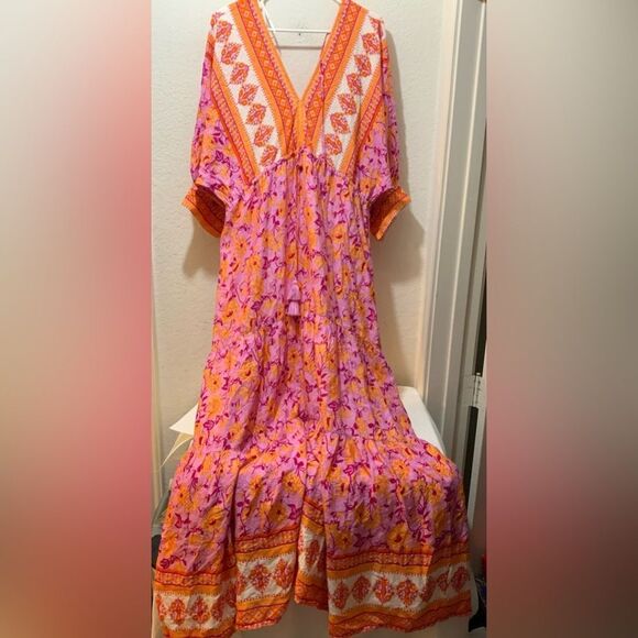 Lillyful Floral Orange & Pink  Dress size Large 100% rayon. - Picture 2 of 8